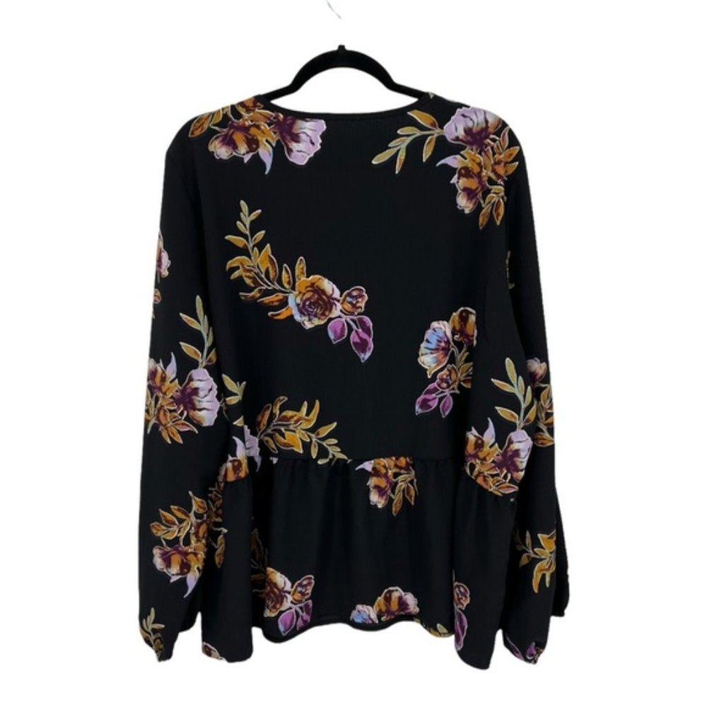 Loralette Black Floral Babydoll Balloon Sleeve Blouse Size 3X